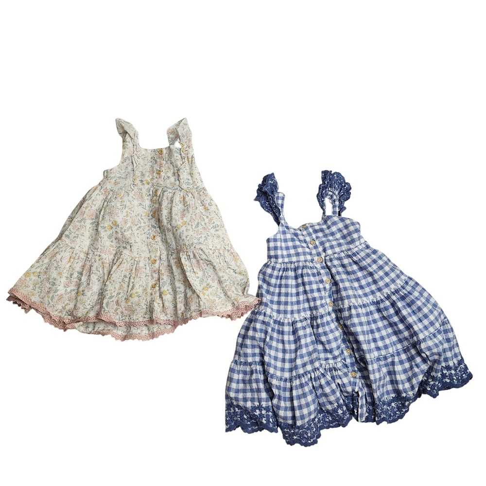 Shabby Chic Girls 3T Dress Bundle Gingham Floral Tiered Lace Trim 2 Piece Set